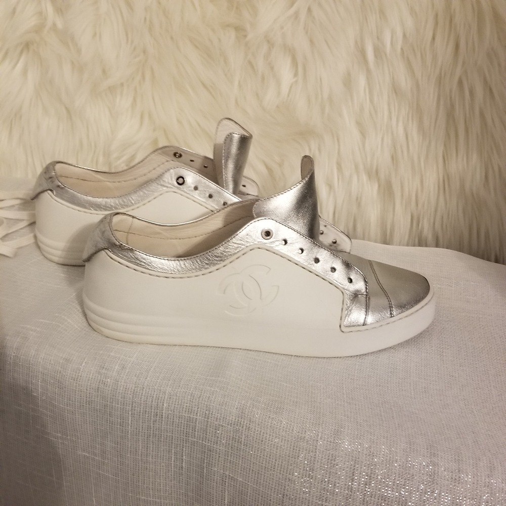 Authentic White and silver Chanel sneakers